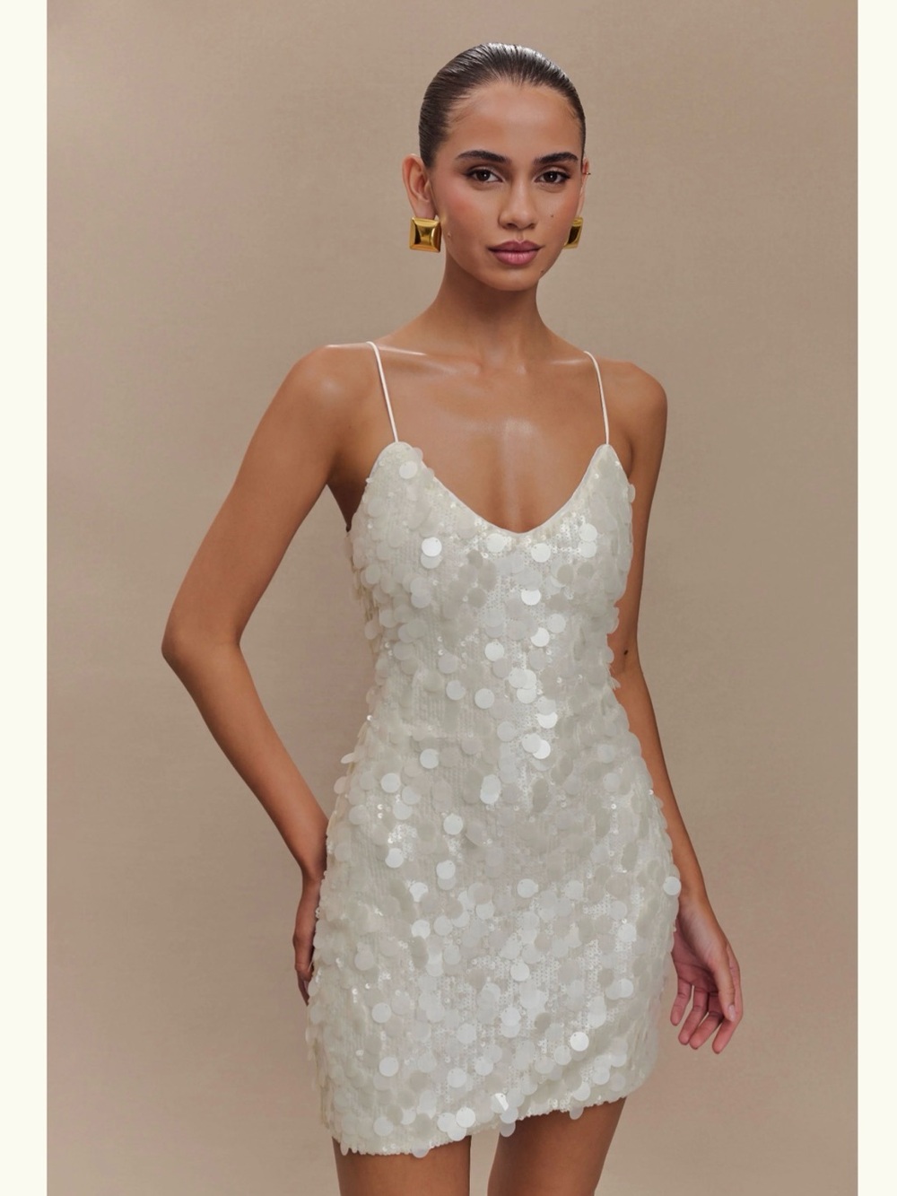 Meshki Ivory Sequin Mini Slip Dress